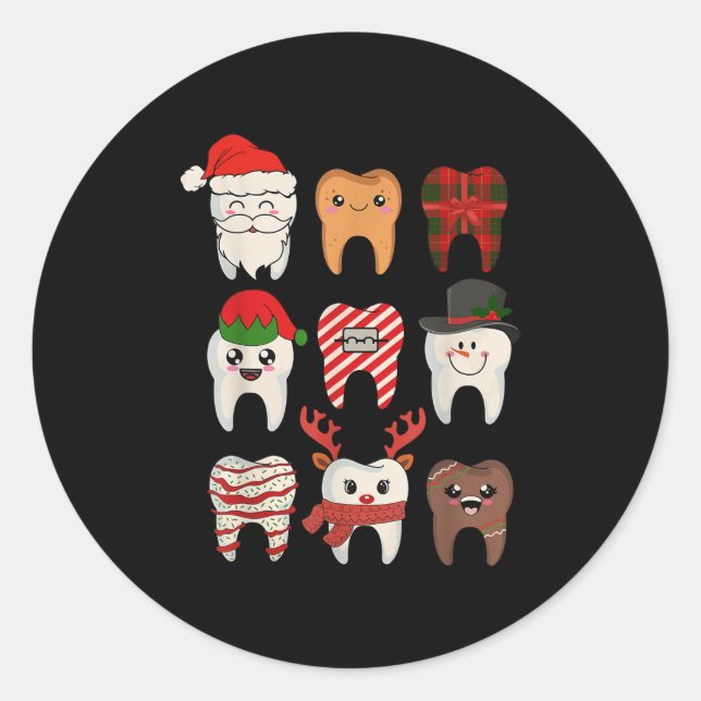 Sticker Rond Dentiste de Noël Dentiste Xmas Reindeer Père Noël  (Devant)