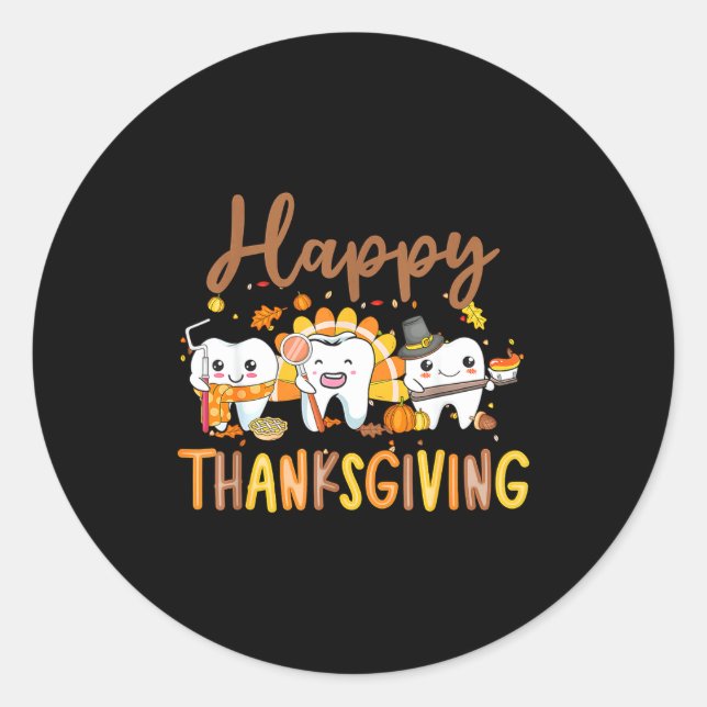 Sticker Rond Dentiste de Thanksgiving aux dents drôles Dinde Éq (Devant)