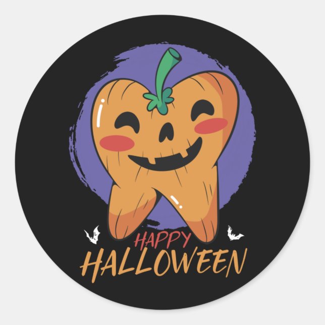 Sticker Rond Dentiste Dentist Citrouille de dents Halloween (Devant)