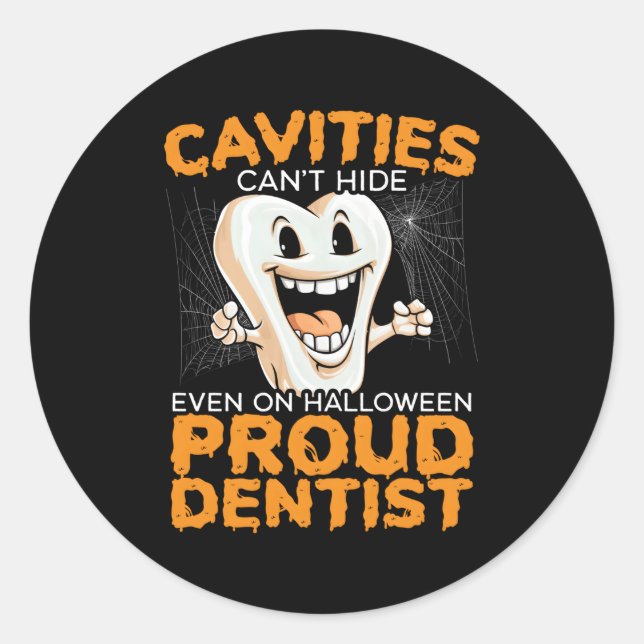 Sticker Rond Dentiste Halloween Trick Ou Traiter Dentistesse De (Devant)