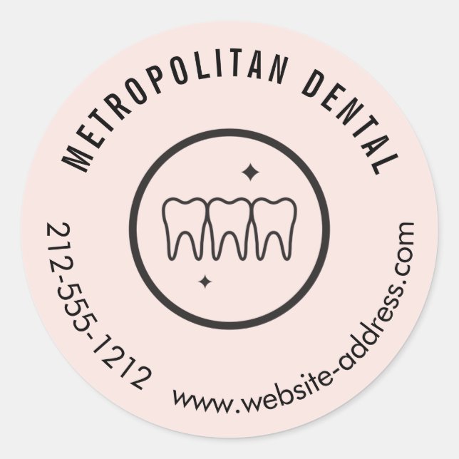Sticker Rond Dentiste moderne dents Logo noir rose (Devant)
