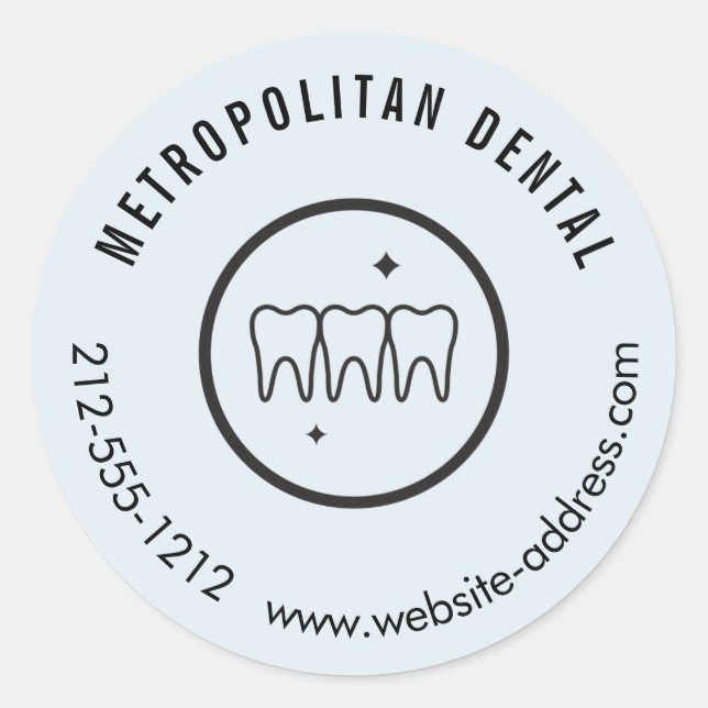 Sticker Rond Dentiste moderne Dents Noir Logo Bleu (Devant)