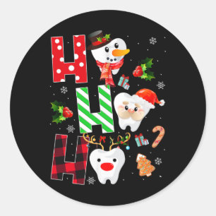 Sticker Rond Dentiste Noël Amusement Dent Dentaire Cadeau Rouge