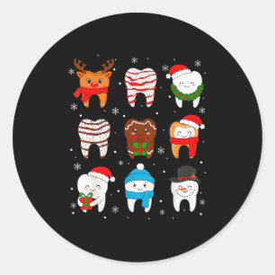 Sticker Rond Dentiste Noël Dents Mignon Xmas Drôle Équipe Dent