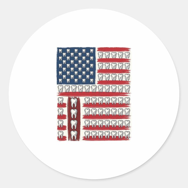Sticker Rond Dentiste Patriotique Dent Drapeau (Devant)