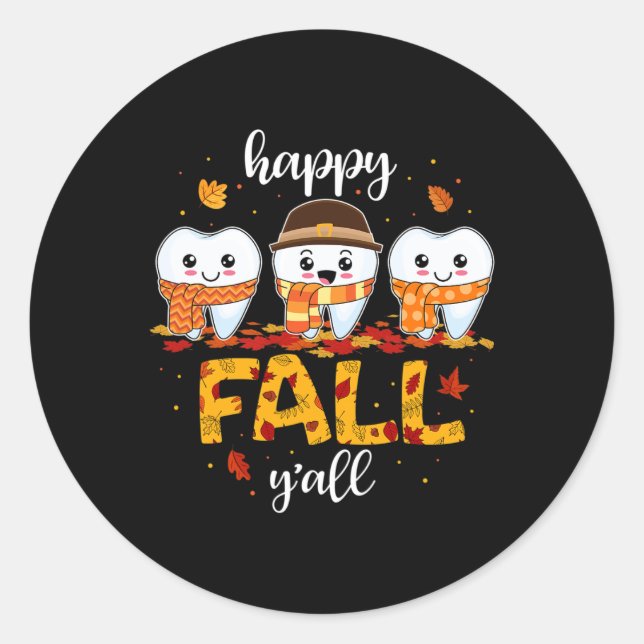 Sticker Rond Dents de dents Happy Fall Y'all Dental Dentist Mer (Devant)
