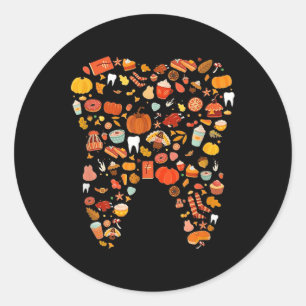 Sticker Rond Dents de dents Happy Fall Y'all Dental Dentist Mer