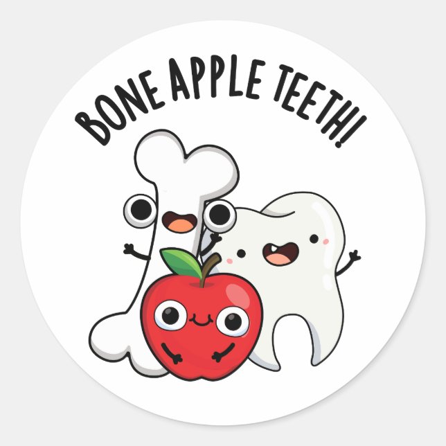 Sticker Rond Dents de pomme os drôle Bona Appétit Pun (Devant)