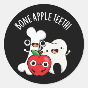 Sticker Rond Dents de pomme osseuse drôle Bona Appétit Pun fond