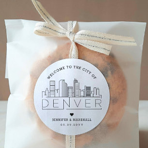 Sticker Rond Denver Skyline   Message de bienvenue du Mariage
