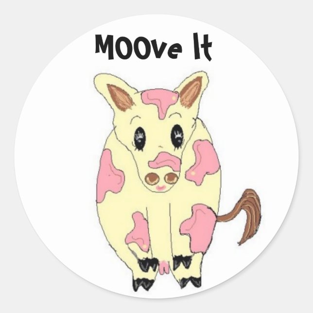 Sticker Rond Déplacez-le Vache Drôle (Devant)