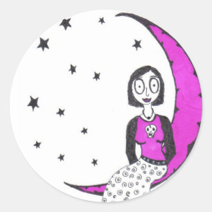 Sticker Rond Déplaisant au-dessus de la lune