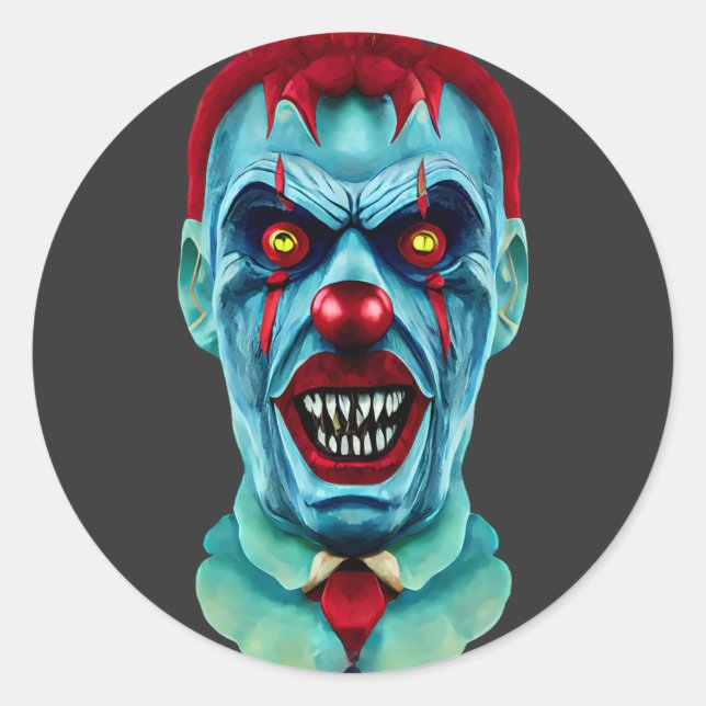 Sticker Rond Déplaisant Killer Clown Zombie Horror Art (Devant)