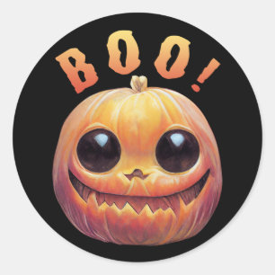 Sticker Rond Déplaisant mignon chef Citrouille Halloween Dit Bo