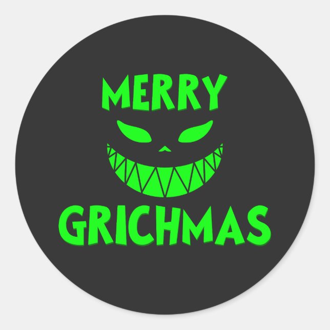 Sticker Rond Déplaisant Vert Grinch Noël Visage noir Festif (Devant)