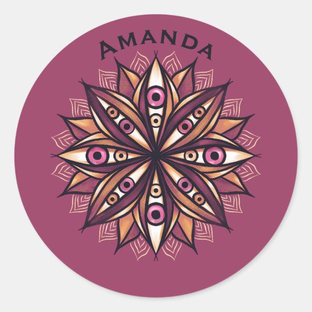 Sticker Rond Déplaisant Yeux Psychédélique Fleur Nom Trippy (Devant)