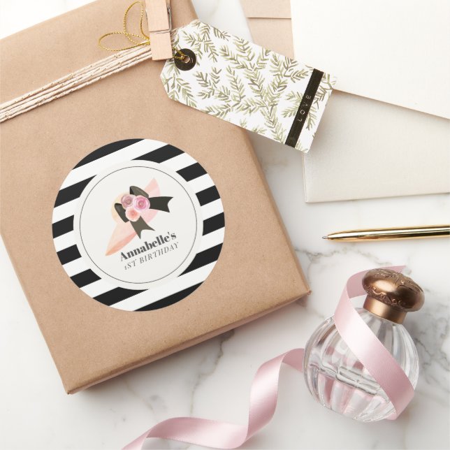 Sticker Rond Derby Style Gros Casquette rose Rose 1er anniversa (Cadeaux)