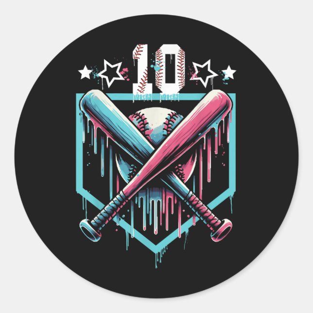 Sticker Rond Dérive de baseball 10e anniversaire garçons Numéro (Devant)