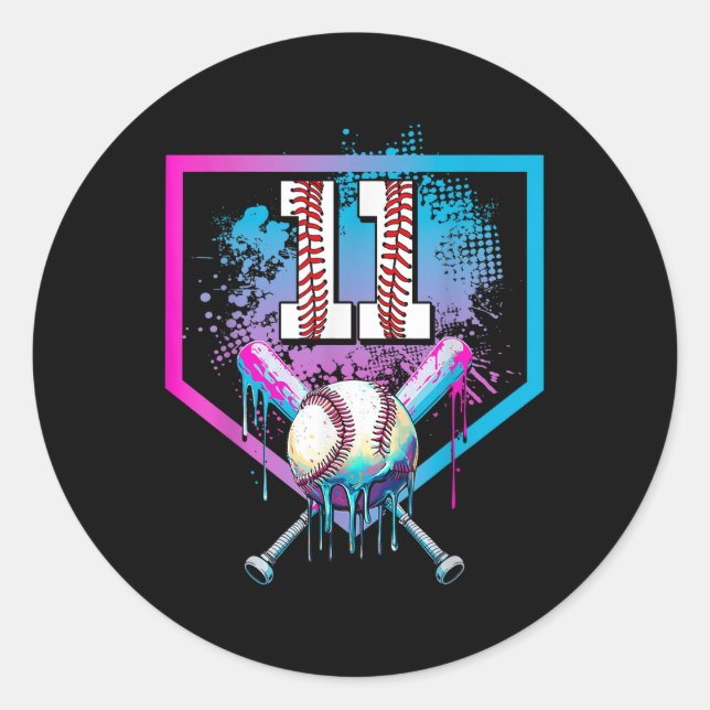 Sticker Rond Dérive de baseball 11e anniversaire Accueil Plate- (Devant)