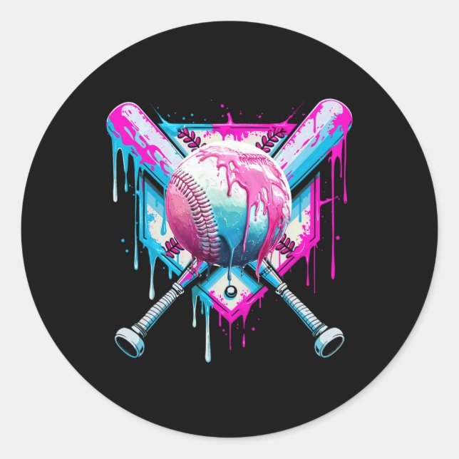 Sticker Rond Dérive De Baseball Pour Garçons Ice Cream Drip Jeu (Devant)