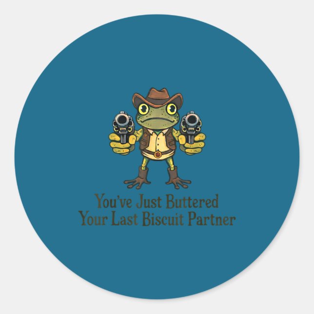 Sticker Rond Dernier biscuit beurré partenaire grenouille cowbo (Devant)