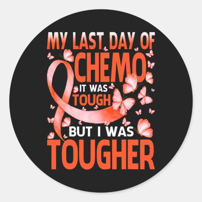 Sticker Rond Dernier Jour De Journée Chemo Leucémie Papillon de (Devant)