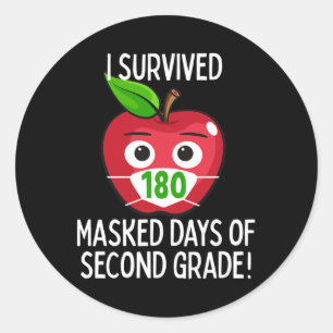 Sticker Rond Dernier Jour De L'École 180 Jours Masqués De Deuxi