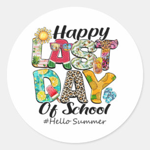Sticker Rond Dernier Jour De L'École Bonjour Été Hawaii Enseign