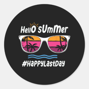 Sticker Rond Dernier Jour De L'École Bonjour Été Sungles Beach