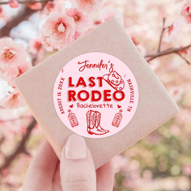 Sticker Rond Dernier Rodéo Rose Rouge Cowgirl Enterrement de Vi (Créateur téléchargé)