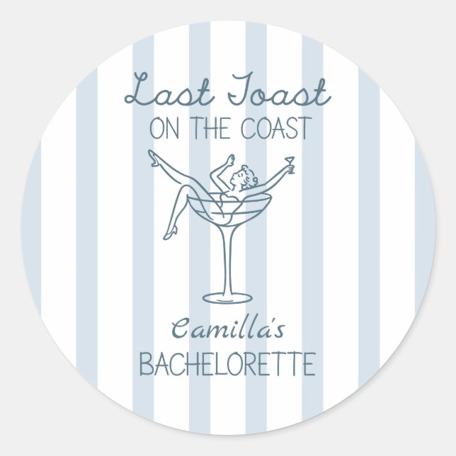 Sticker Rond Dernier Toast Sur La Côte Whimsical Bachelorette (Devant)