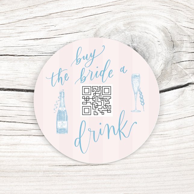 STICKER ROND DERNIER TOUR SUR LA CÔTE-ACHETER LA BRIDE UN VERRE (LAST TOAST ON THE COAST- Buy the bride a drink custom QR code sticker- Bachelorette Party Supplies)
