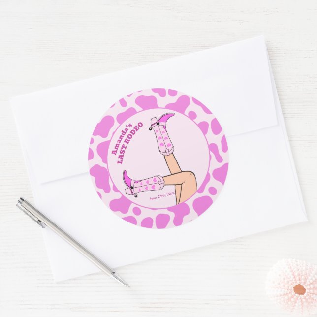 Sticker Rond Dernière Cowgirl Rose Fête de Mariage de la Vache  (Enveloppe)