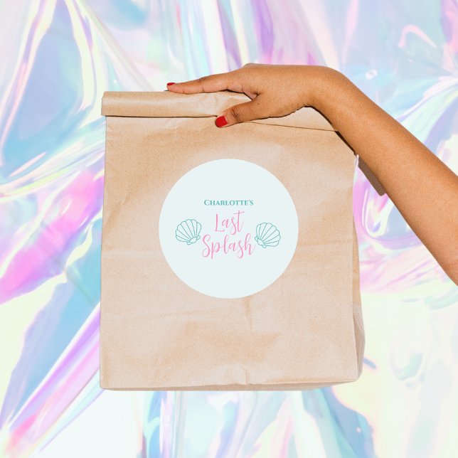 Sticker Rond Dernière Fête de Bachelorette de la plage Shell Sp (last splash pool bachelorette party sticker shell mermaid)