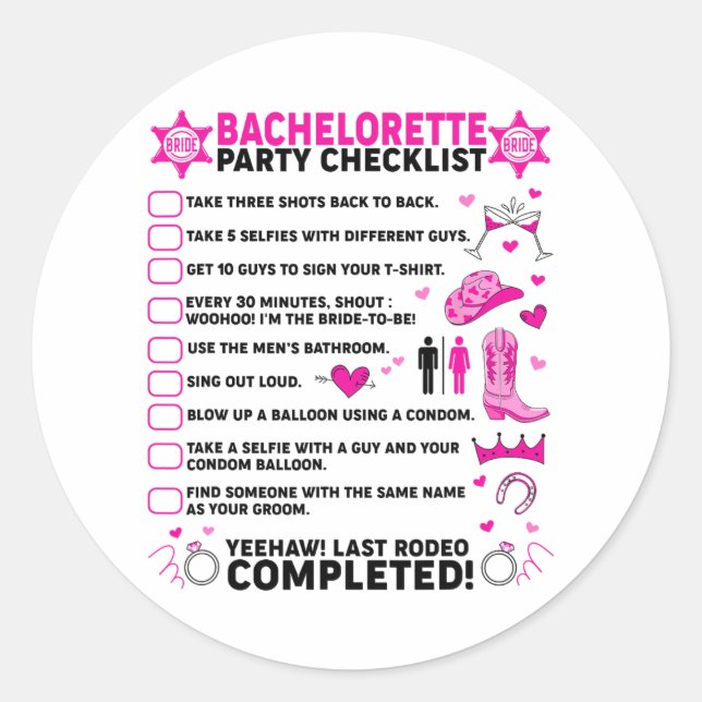Sticker Rond Dernière fête de Rodeo pour la future mariée en co (Devant)