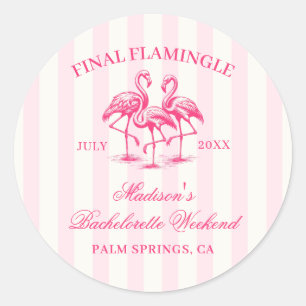 Sticker Rond Dernière Flamingle Rose Rayée Enterrement de Vie d