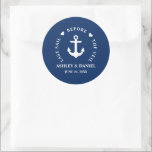 Sticker Rond Dernière Voile Avant Le Veil Mariage Nautique<br><div class="desc">Voile dernière Avant Le Voile Coeurs D'Ancres Nautiques Marine Mariage Sticker</div>