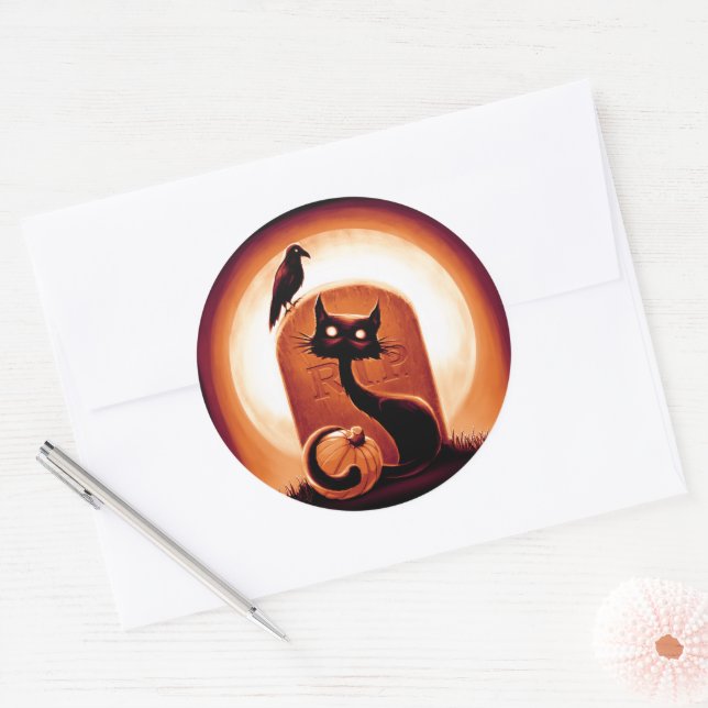 Sticker Rond Derpy Halloween Chat par Tombstone (Enveloppe)
