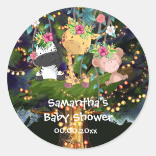 Sticker Rond Des animaux safari dans la jungle tropicale sous l