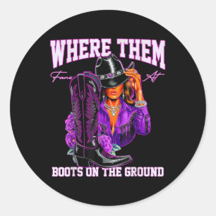 Sticker Rond Des Bottes Rétro Sur Le Terrain Où Ils Vont À West