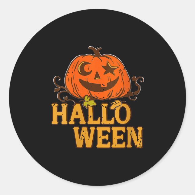 Sticker Rond Des femmes souriantes Citrouille Lune Star Eyes Ha (Devant)