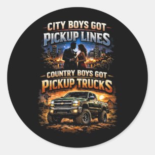 Sticker Rond Des Garçons de Campagne Ont des Camionnettes