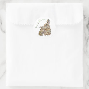 Sticker Rond Des lapins amusants. Dessin au crayon