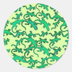 Sticker Rond Des lézards verts sur un arrière - plan vert citro