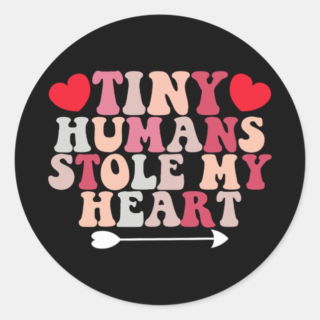 Sticker Rond Des minuscules humains m'ont volé le coeur Enseign (Devant)