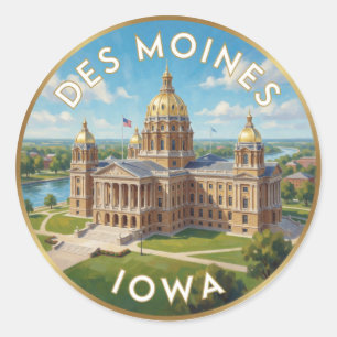 Sticker Rond Des Moines Capitole de l'État de l'Iowa 🌾
