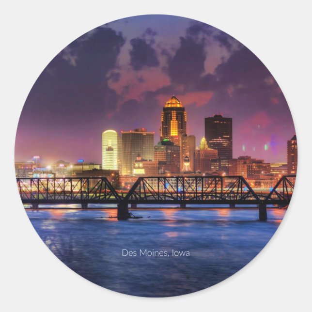 Sticker Rond Des Moines, Iowa, paysage urbain (Devant)