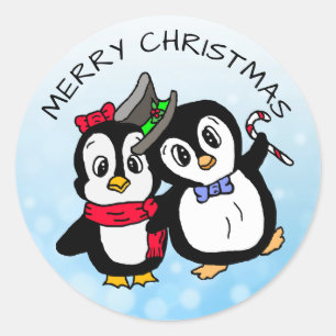 Sticker Rond Des pingouins dansants amusants à Noël Sucre de 
