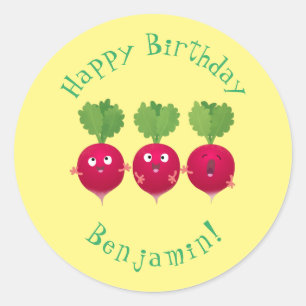 Sticker Rond Des radis mignons chantant des légumes de dessin a