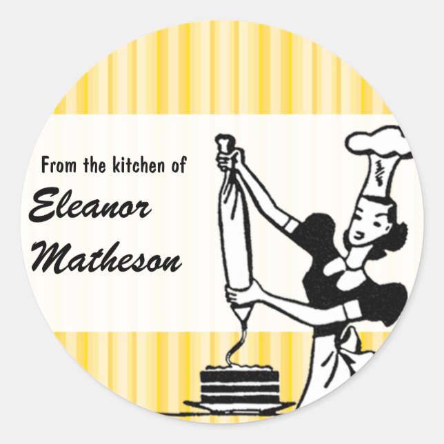 Sticker Rond Des rayures rétro "De la cuisine" (Devant)